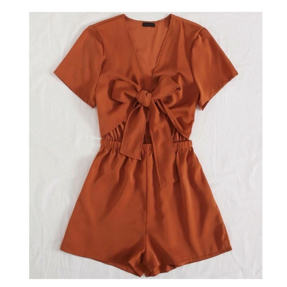 Burnt orange open front romper